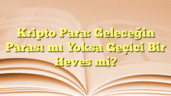 Kripto Para: Geleceğin Parası mı Yoksa Geçici Bir Heves mi?